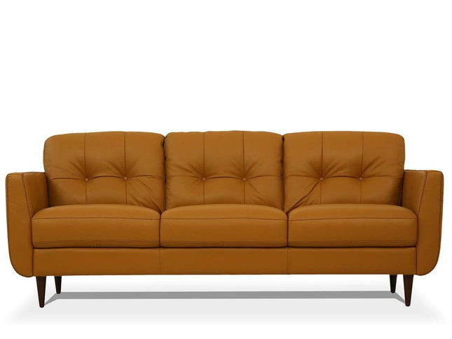 83" Orange Leather Sofa With Black Legs