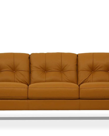 83" Orange Leather Sofa With Black Legs