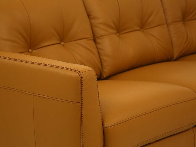 83" Orange Leather Sofa With Black Legs