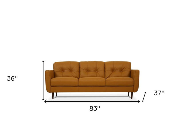 83" Orange Leather Sofa With Black Legs