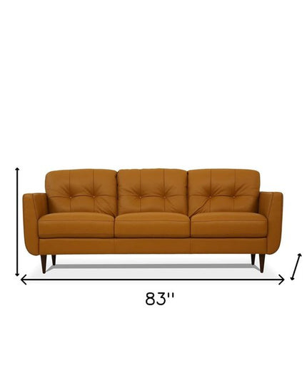 83" Orange Leather Sofa With Black Legs