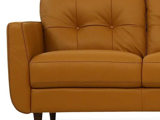 83" Orange Leather Sofa With Black Legs