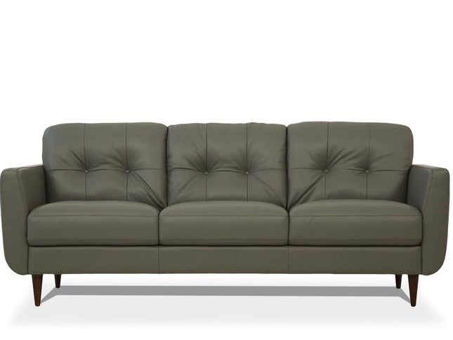 83" Green Leather Sofa With Black Legs