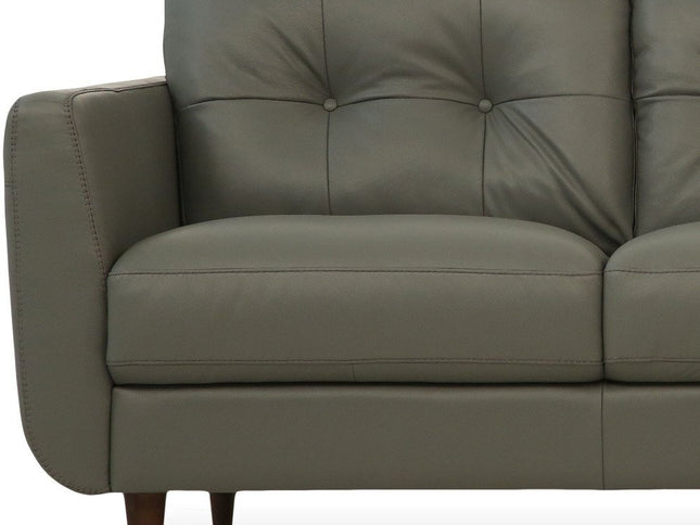 83" Green Leather Sofa With Black Legs