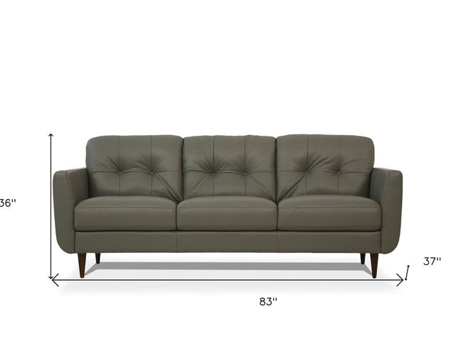 83" Green Leather Sofa With Black Legs