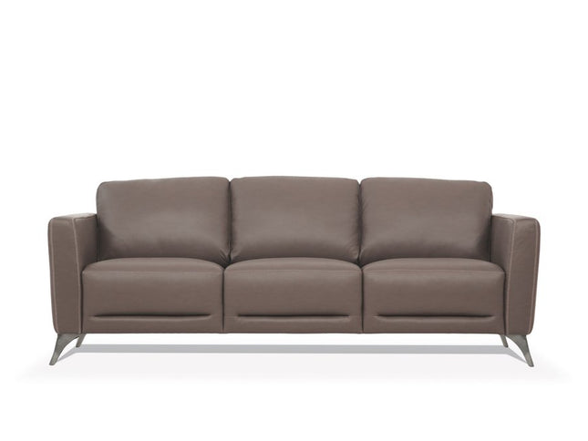83" Taupe Leather Sofa With Black Legs