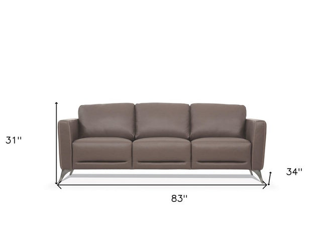 83" Taupe Leather Sofa With Black Legs