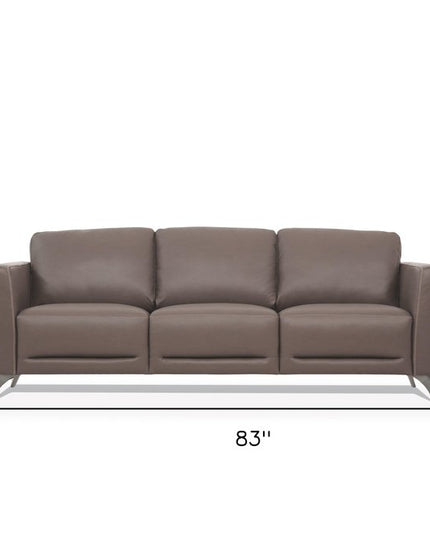 83" Taupe Leather Sofa With Black Legs