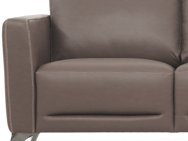 83" Taupe Leather Sofa With Black Legs