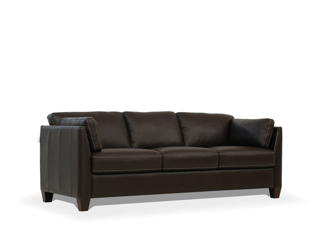 81" Chocolate Leather Sofa With Black Legs