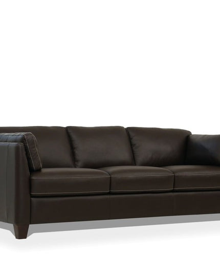 81" Chocolate Leather Sofa With Black Legs