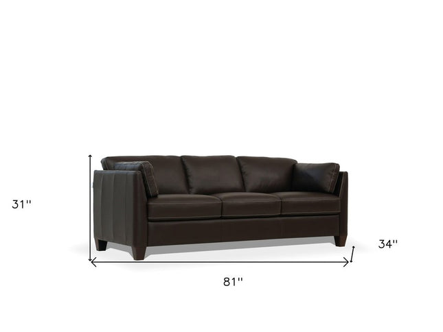 81" Chocolate Leather Sofa With Black Legs