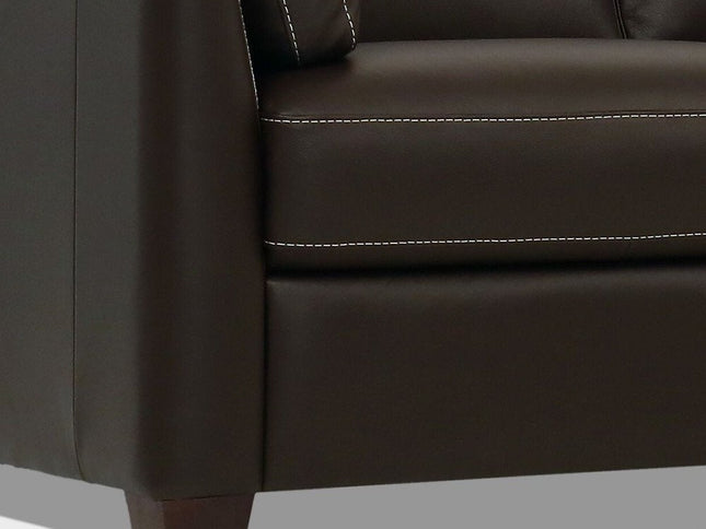 81" Chocolate Leather Sofa With Black Legs