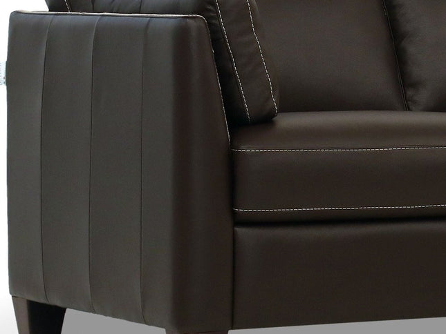 81" Chocolate Leather Sofa With Black Legs