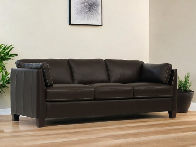 81" Chocolate Leather Sofa With Black Legs