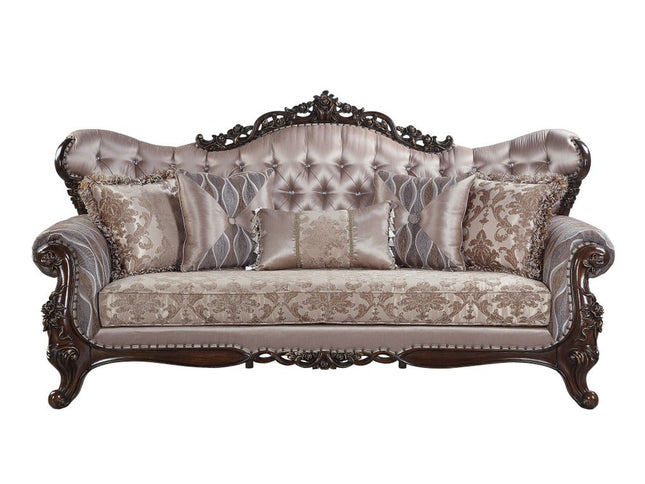 92" Champagne Imitation Silk Damask Sofa And Toss Pillows