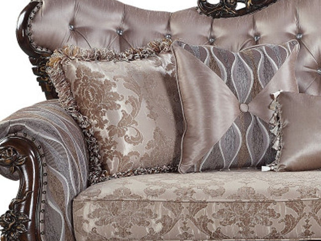 92" Champagne Imitation Silk Damask Sofa And Toss Pillows