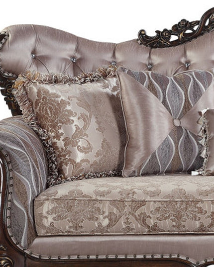 92" Champagne Imitation Silk Damask Sofa And Toss Pillows