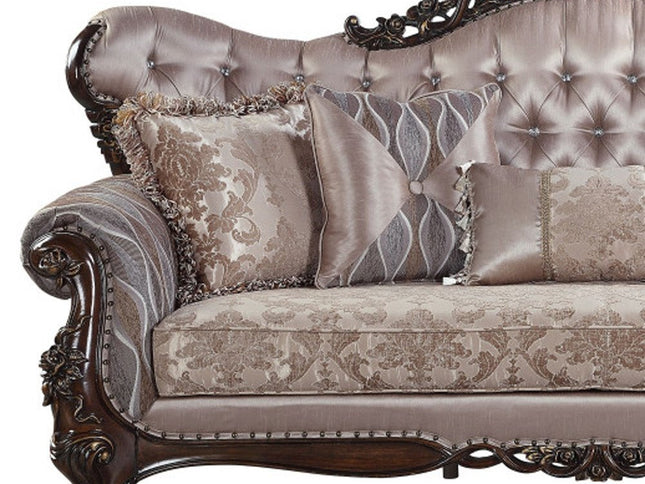92" Champagne Imitation Silk Damask Sofa And Toss Pillows