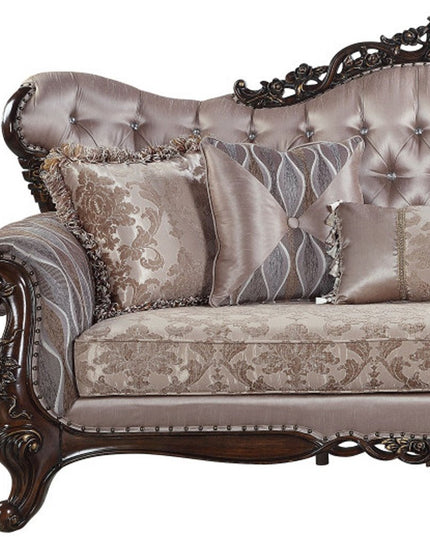 92" Champagne Imitation Silk Damask Sofa And Toss Pillows