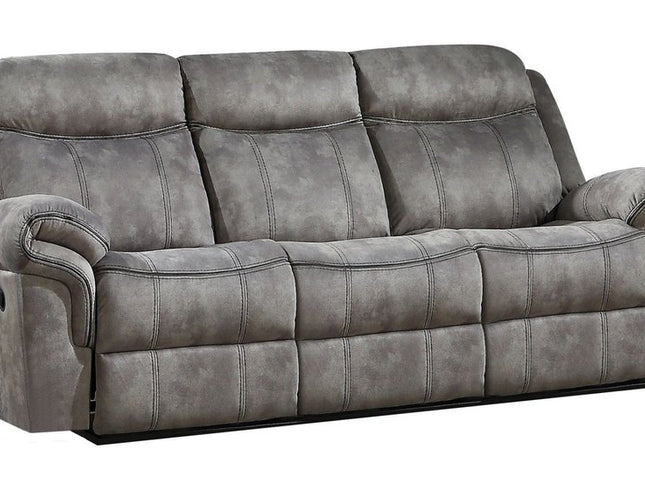 87" Gray Velvet Reclining USB Sofa With Black Legs