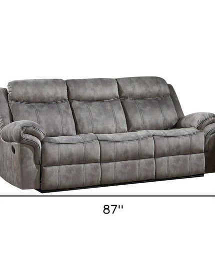 87" Gray Velvet Reclining USB Sofa With Black Legs