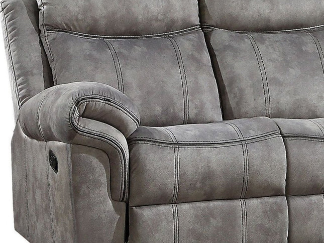 87" Gray Velvet Reclining USB Sofa With Black Legs