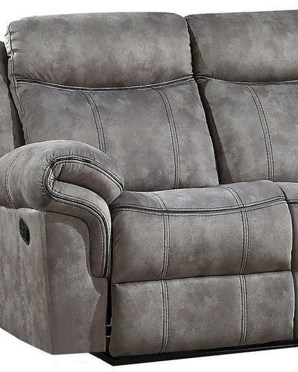 87" Gray Velvet Reclining USB Sofa With Black Legs