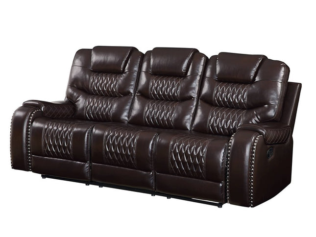 90" Brown Faux Leather Reclining Sofa With Black Legs