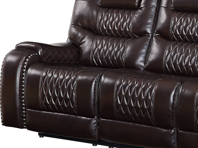 90" Brown Faux Leather Reclining Sofa With Black Legs