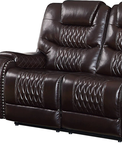 90" Brown Faux Leather Reclining Sofa With Black Legs