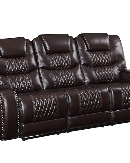 90" Brown Faux Leather Reclining Sofa With Black Legs
