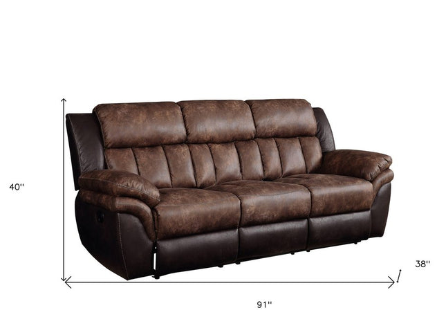 91" Espresso Microfiber Reclining Sofa With Black Legs