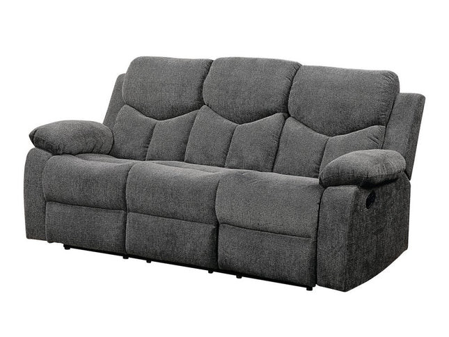 82" Gray Chenille Reclining Sofa With Black Legs