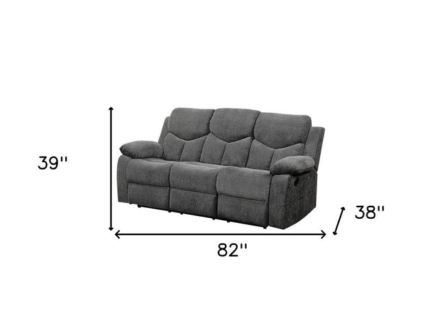 82" Gray Chenille Reclining Sofa With Black Legs