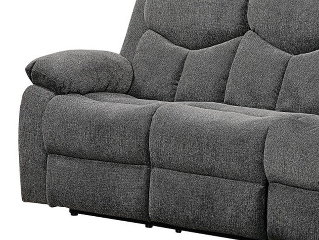 82" Gray Chenille Reclining Sofa With Black Legs