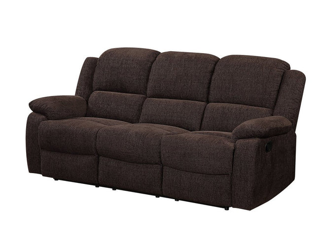 79" Brown Chenille Reclining Sofa With Black Legs