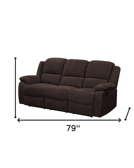79" Brown Chenille Reclining Sofa With Black Legs
