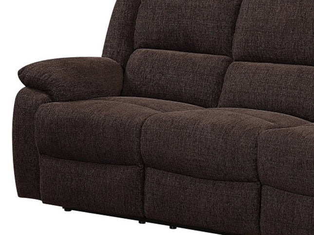 79" Brown Chenille Reclining Sofa With Black Legs