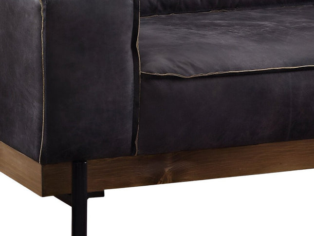 96" Ebony Top Grain Leather Sofa With Black Legs