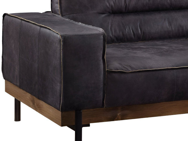 96" Ebony Top Grain Leather Sofa With Black Legs