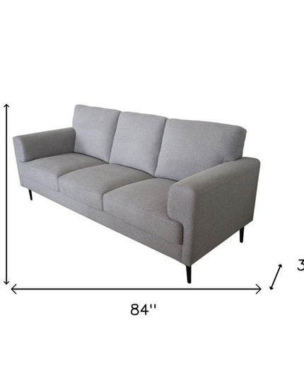 84" Light Gray Linen Sofa With Black Legs