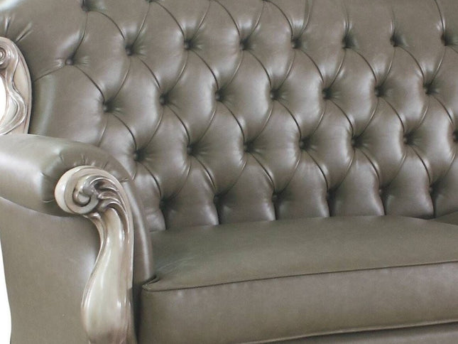 96" Bone Faux Leather Sofa And Toss Pillows With White Legs