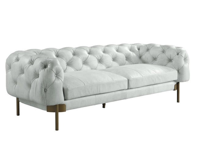 96" Light Slate Gray Top Grain Leather Sofa With Gold Legs