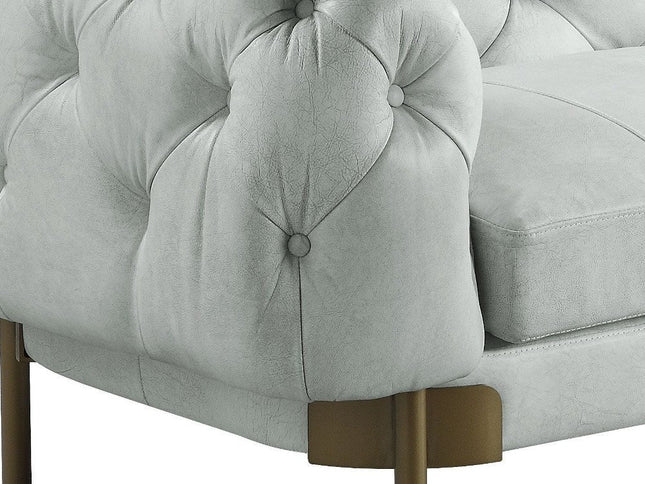 96" Light Slate Gray Top Grain Leather Sofa With Gold Legs