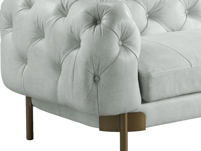 96" Light Slate Gray Top Grain Leather Sofa With Gold Legs