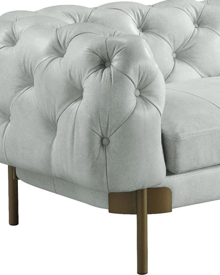 96" Light Slate Gray Top Grain Leather Sofa With Gold Legs