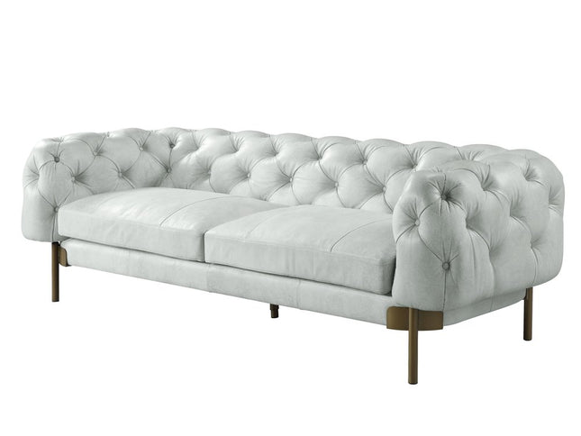 96" Light Slate Gray Top Grain Leather Sofa With Gold Legs