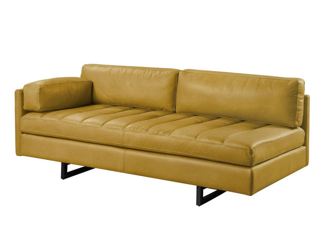 74" Mustard Top Grain Leather Sofa With Black Legs
