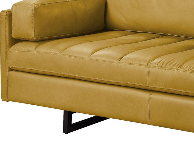 74" Mustard Top Grain Leather Sofa With Black Legs